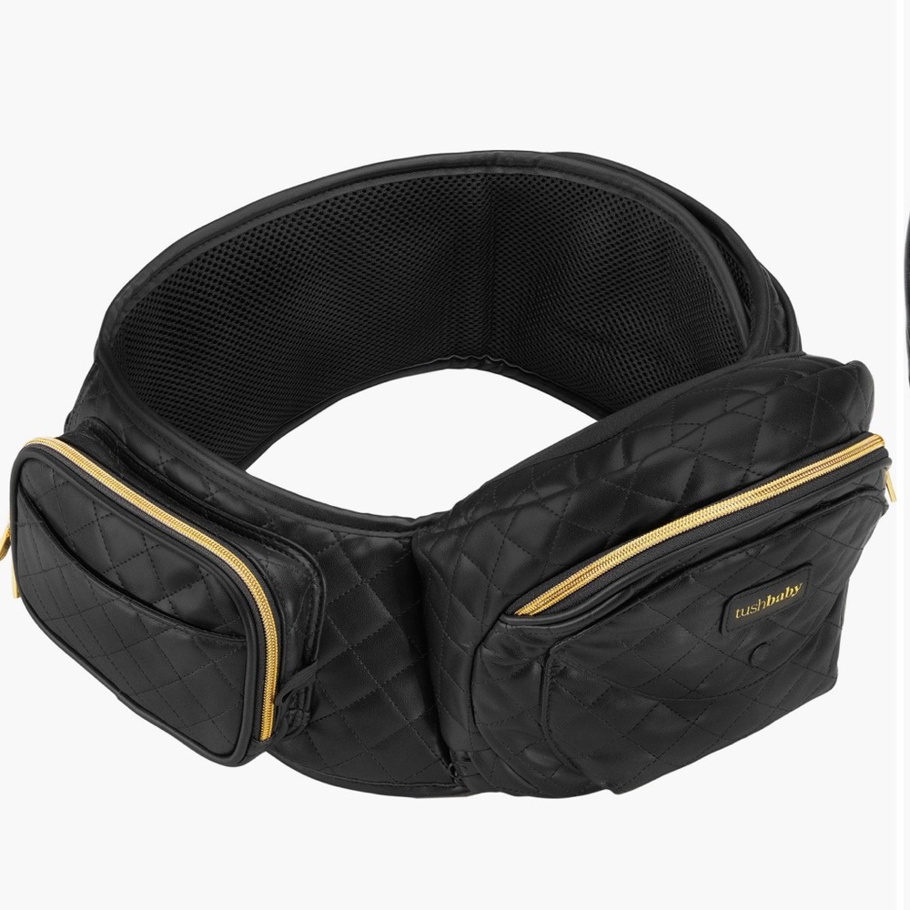 TushBaby Black Quilted Faux Leather Hip Seat Carrier plus coin Purse